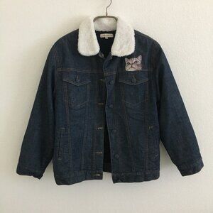 Paul & Joe Sister Denim Jacket Faux Fur Cat Pocket Fully Lined Womens 40